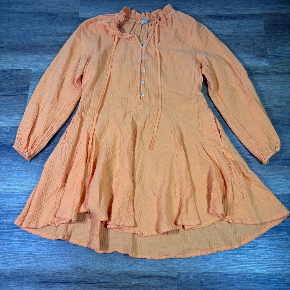 Magaschoni Tunic Dress Womens Small Orange Organic Cotton Gauze Boho Tunic Top